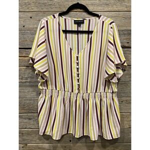 Lane Bryant Women's Blouse Tunic Striped Size 16‎ Textured Buttoned Bodice